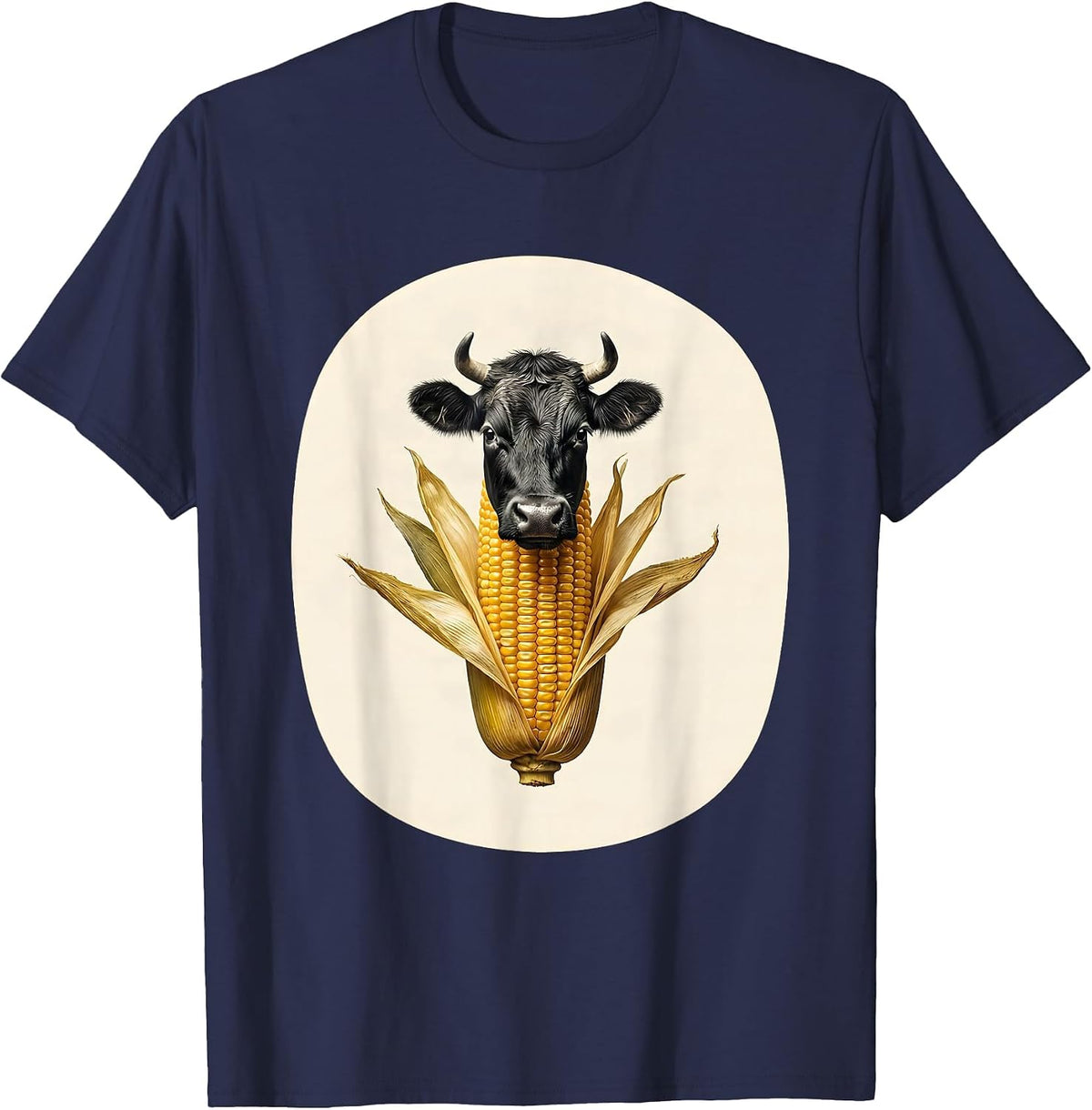 Men's Minimal Cow Corn Cob Funny Farm Animal Lover T-Shirt - Navy Blue