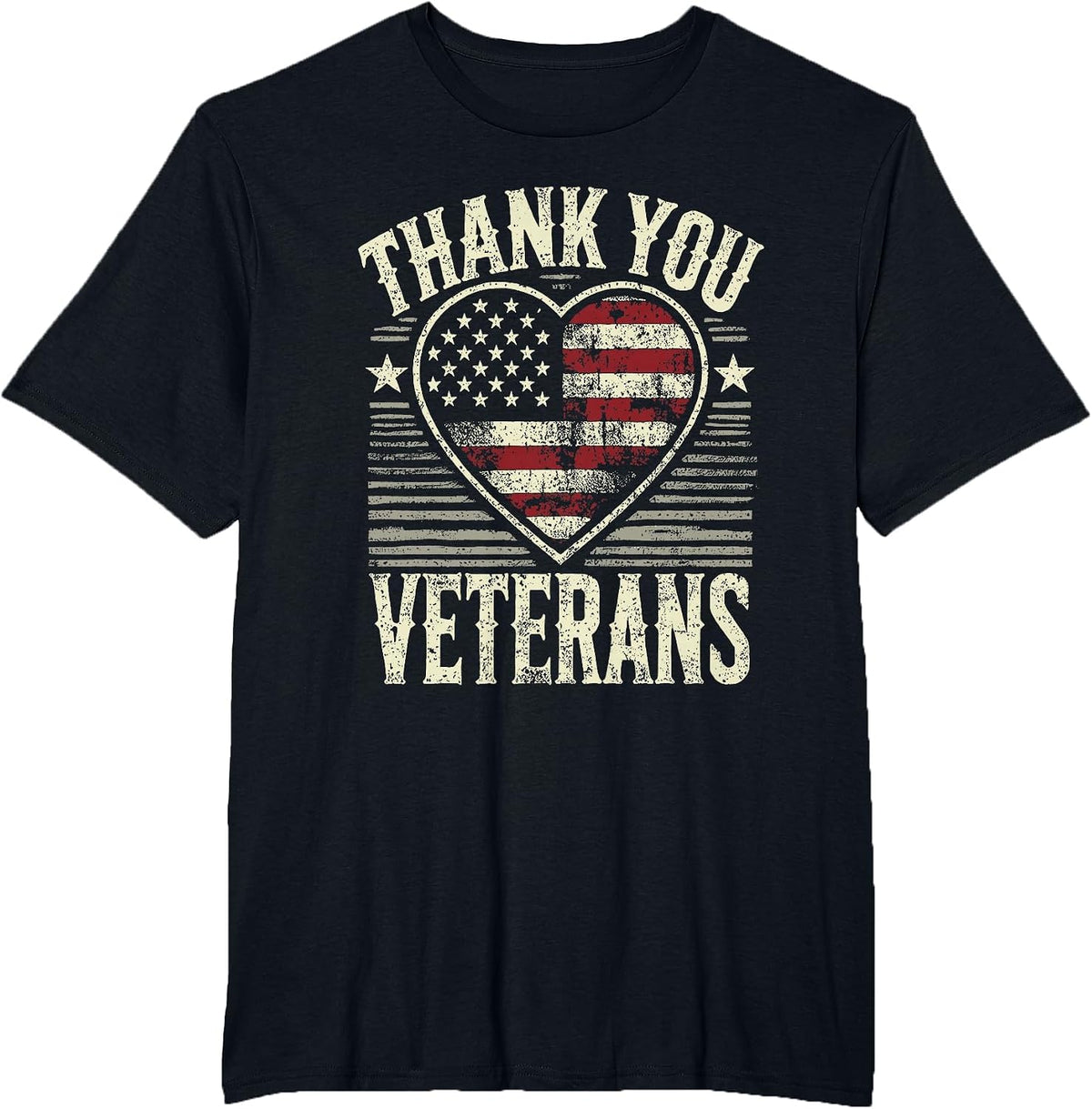 Thank You Veterans Patriotic American Flag Veterans Day 2024 T-Shirt - Black