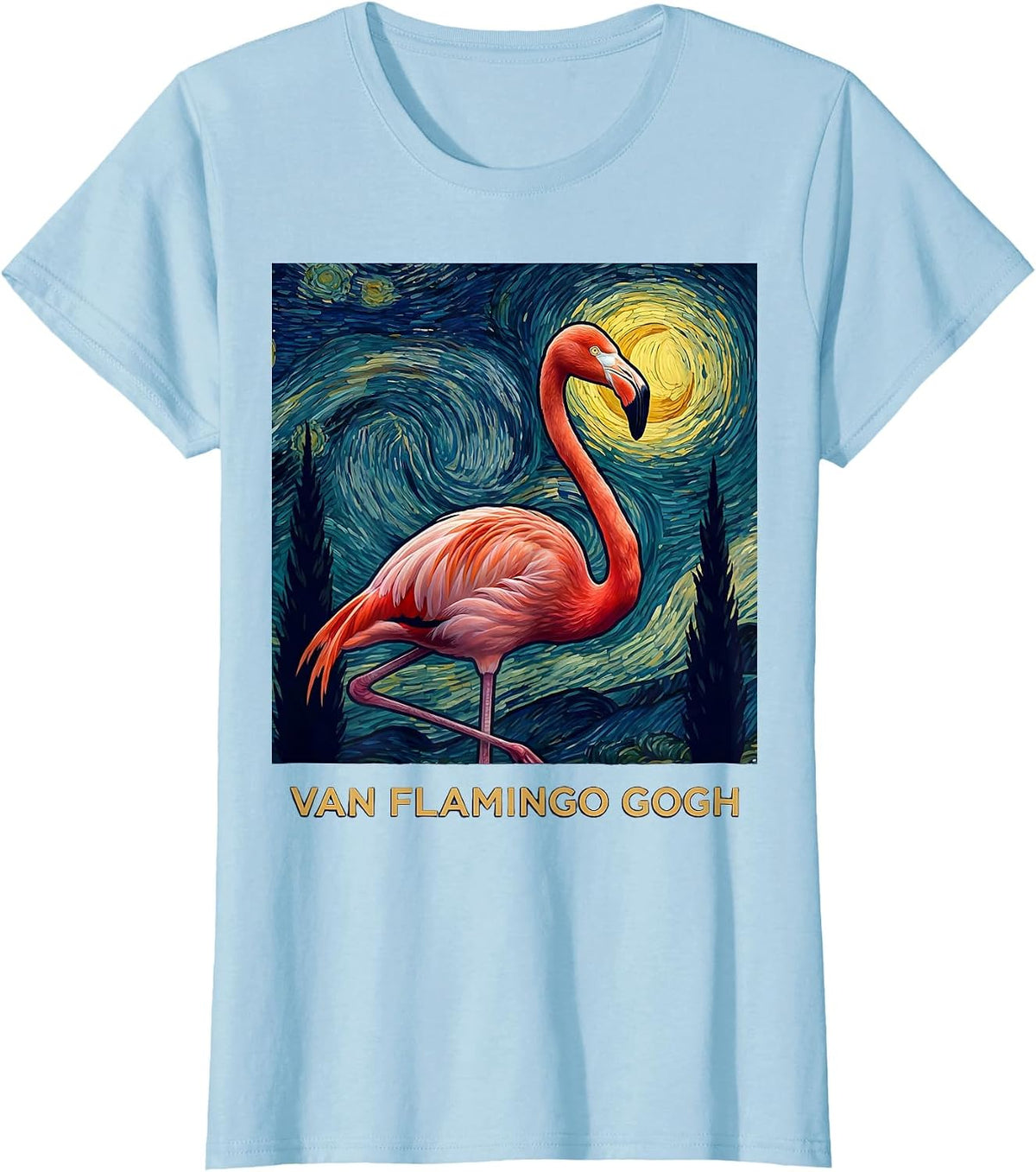Van Flamingo Gogh Whimsical Art Meme Animal Lover Gift T-Shirt - Baby Blue