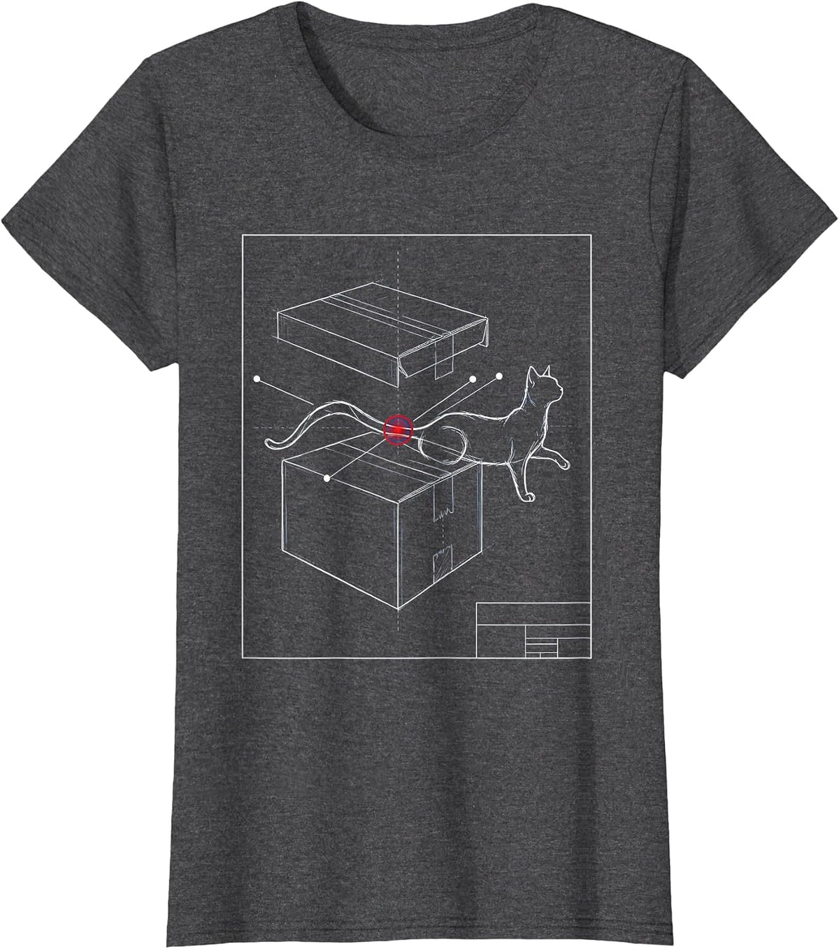 Women's Cat Drafting Sheet Quantum Physics Humor Science Geek T-Shirt - Dark Heather Grey