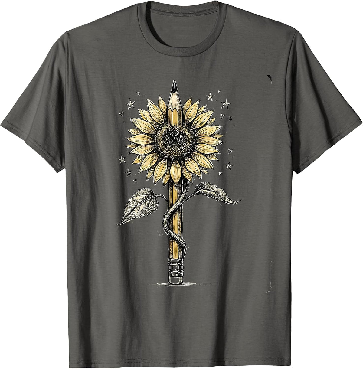 Men's Special Education Teacher Sunflower Pencil Art T-Shirt - Asphalt Grey