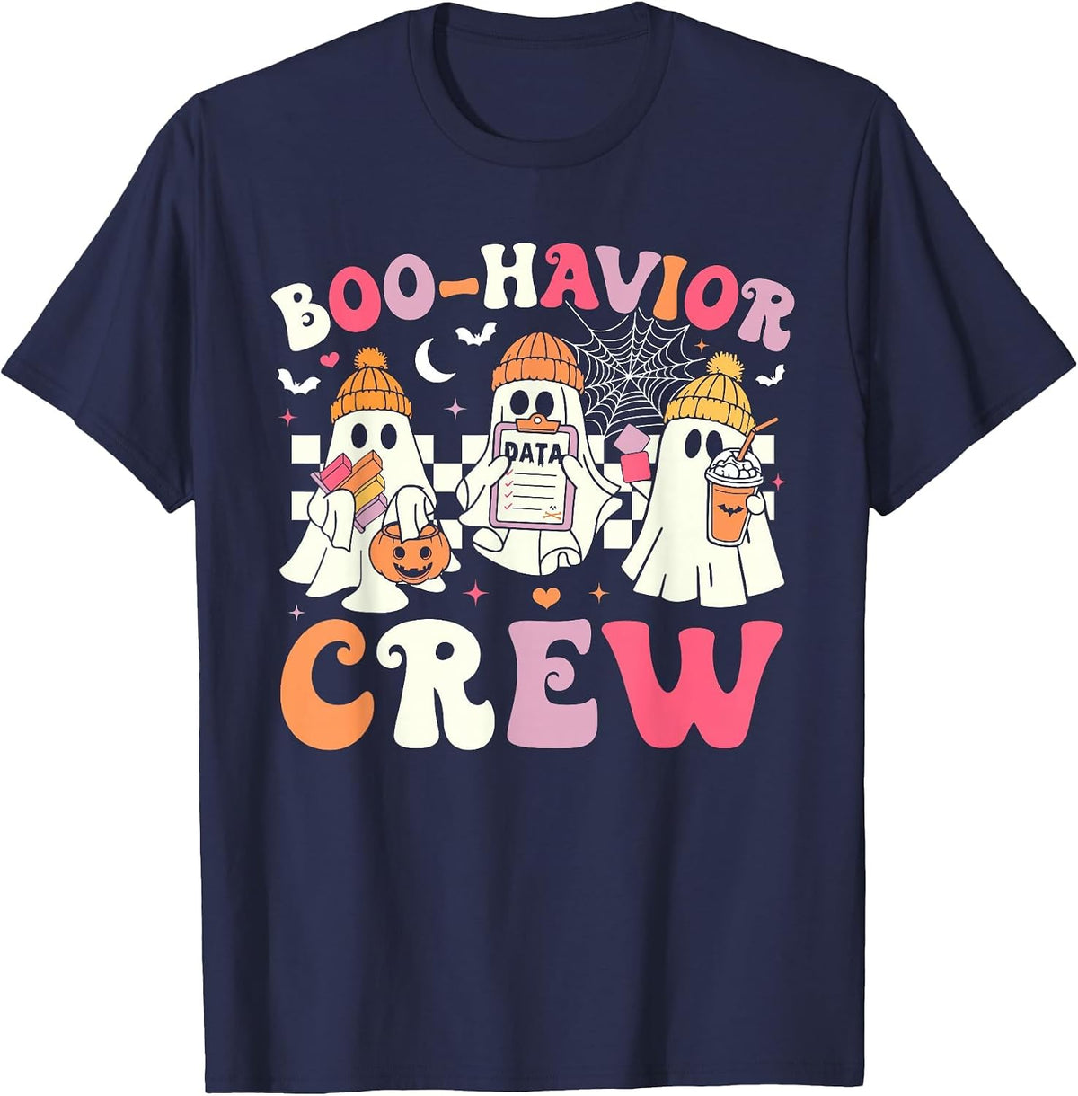 Retro Boo-Havior Crew Behavior Analyst Halloween ABA RBT T-Shirt - Navy Blue