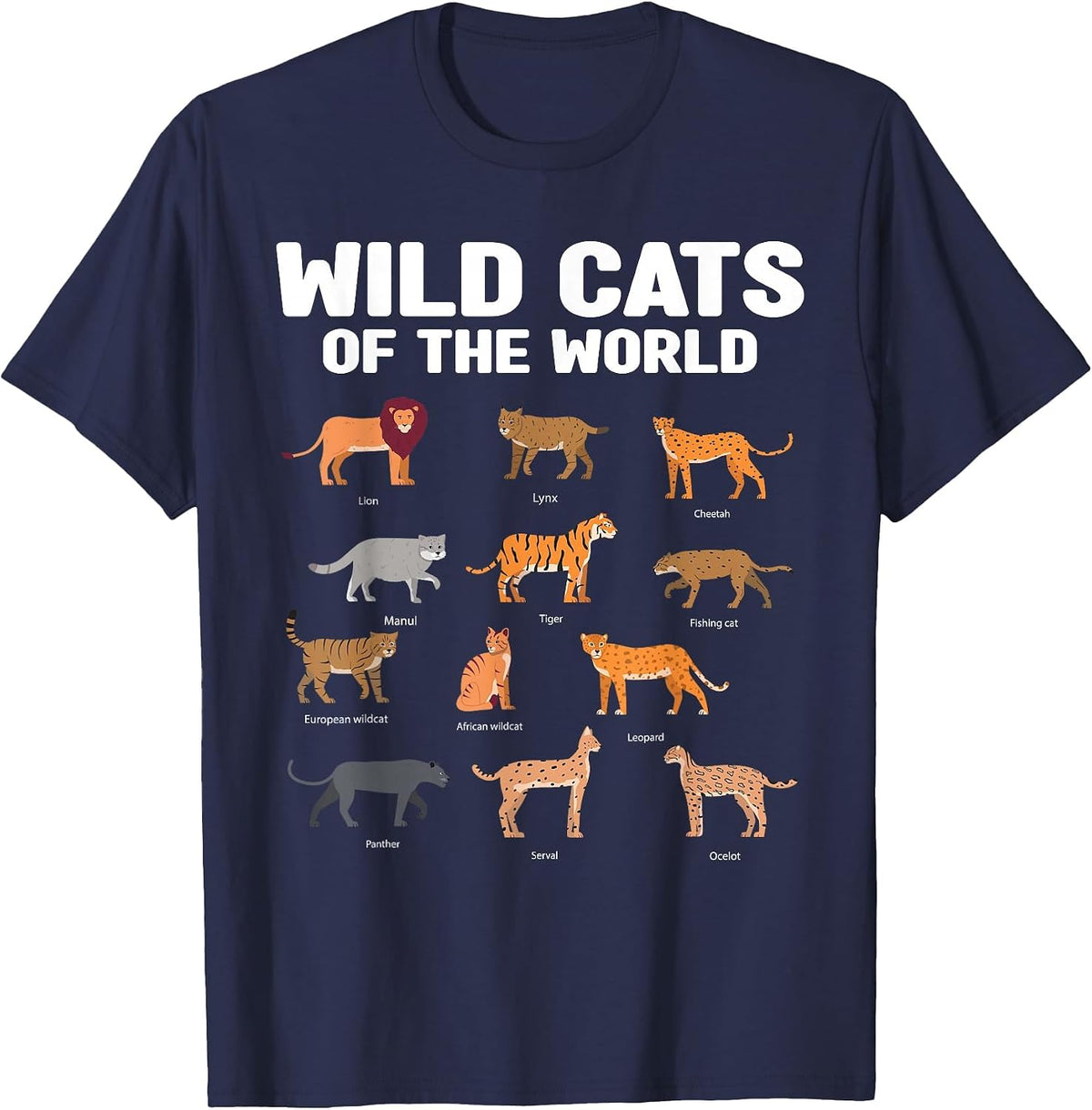 Wild Cats of the World Lion Tiger T-Shirt - Navy Blue