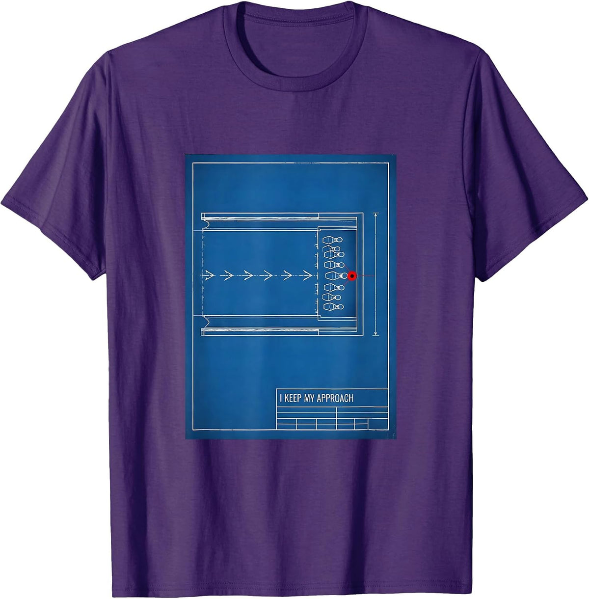 Men's I Keep My Approach Funny Bowling Bowler Lane Schematic T-Shirt - Purple
