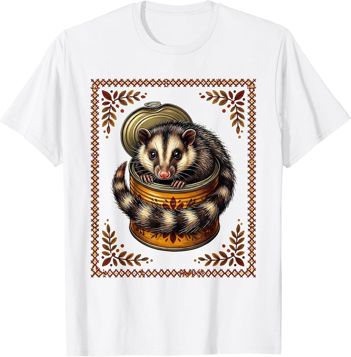Men's Possum in a Tin Can Cute Funny Opossum Art T-Shirt - White