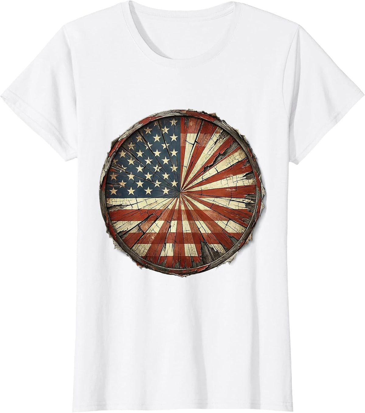 Red White and Blue Bold Sunburst Graphic T-Shirt - White