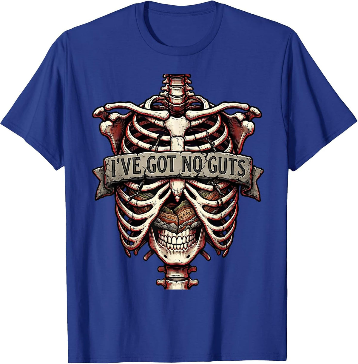Men's I've Got No Guts Funny Halloween Geology Skeleton T-Shirt - Royal Blue