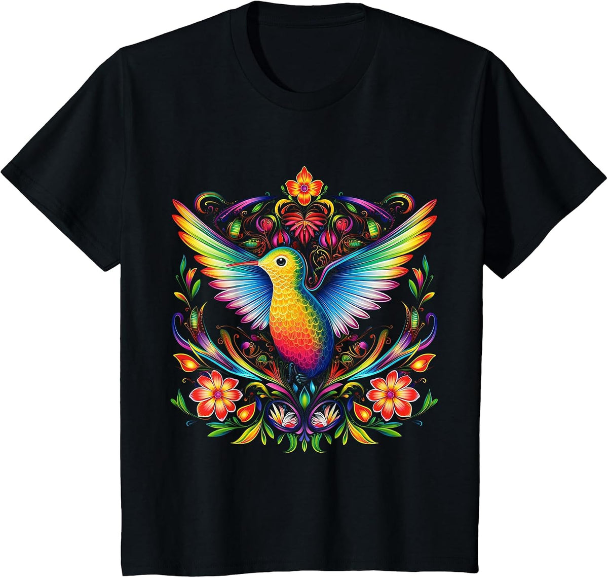 Hummingbird Art Colorful Animal Abstract Bird Hummindgbird T-Shirt - Black
