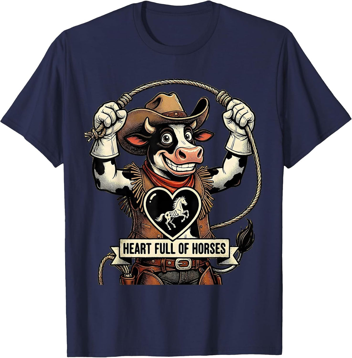 Heart Full of Horses Cowgirl Graphic Design T-Shirt - Navy Blue