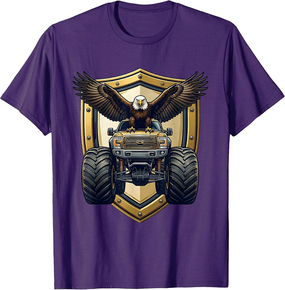 Men's Eagle on Monster Truck Hood Graphic T-Shirt - Purple