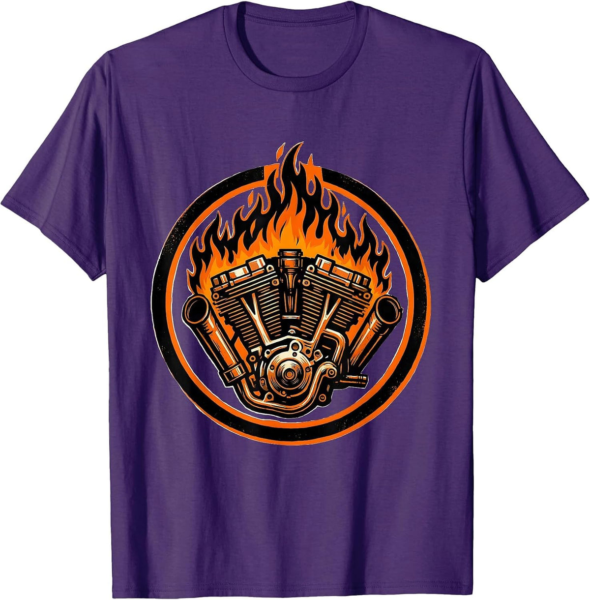 Men's Dirt Bike Engine Flames Graphic Tee T-Shirt - Purple