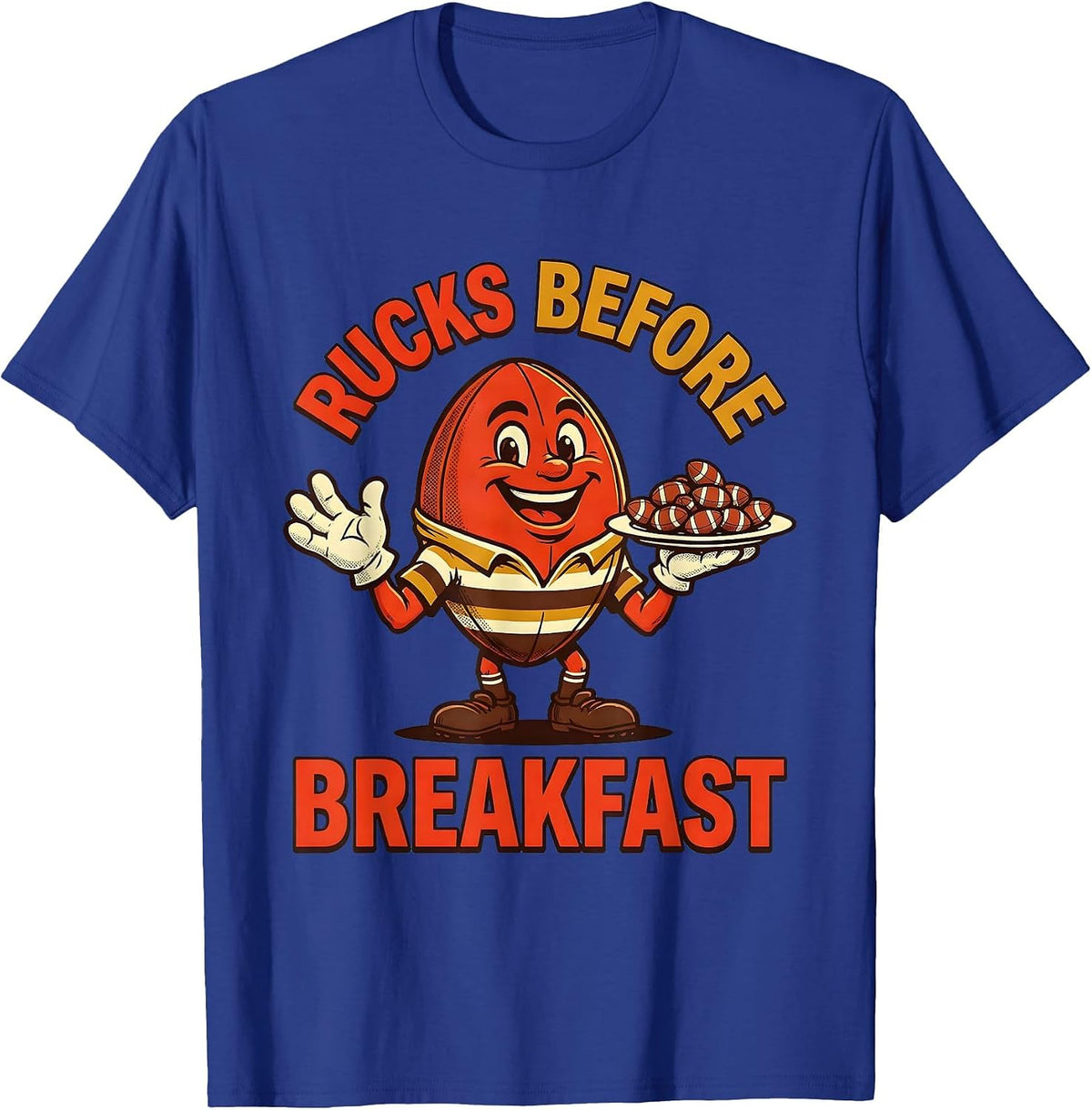 Men's Rucks Before Breakfast Rugby Design T-Shirt - Royal Blue