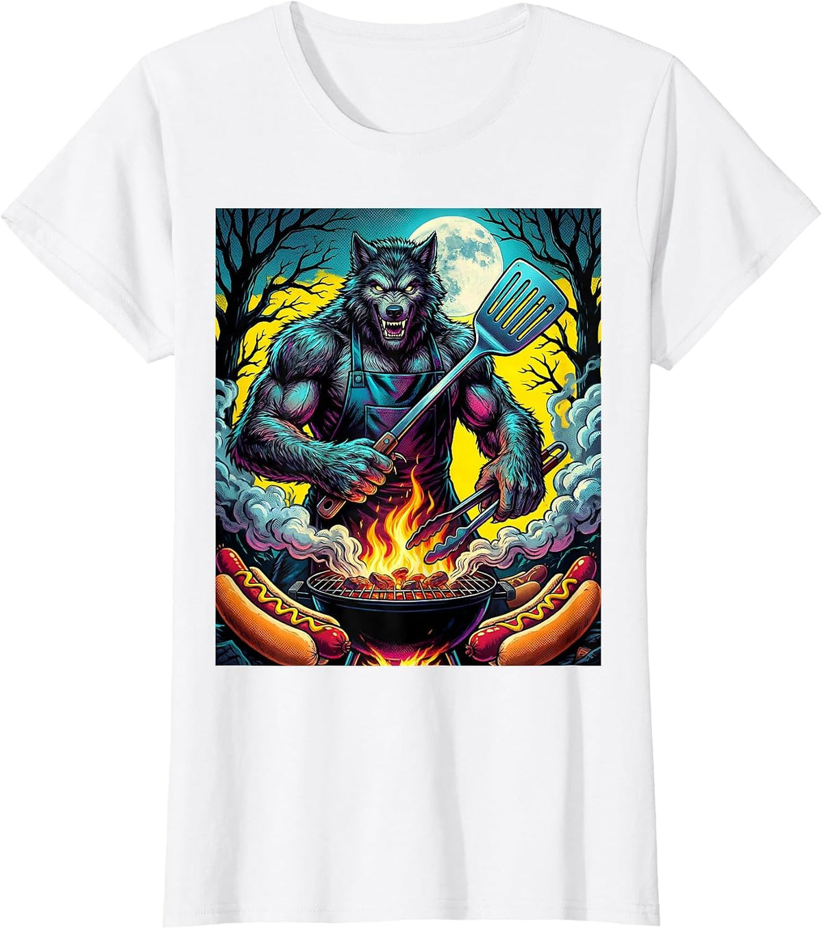 Werewolf Dad Backyard Cookout Halloween Design T-Shirt - White