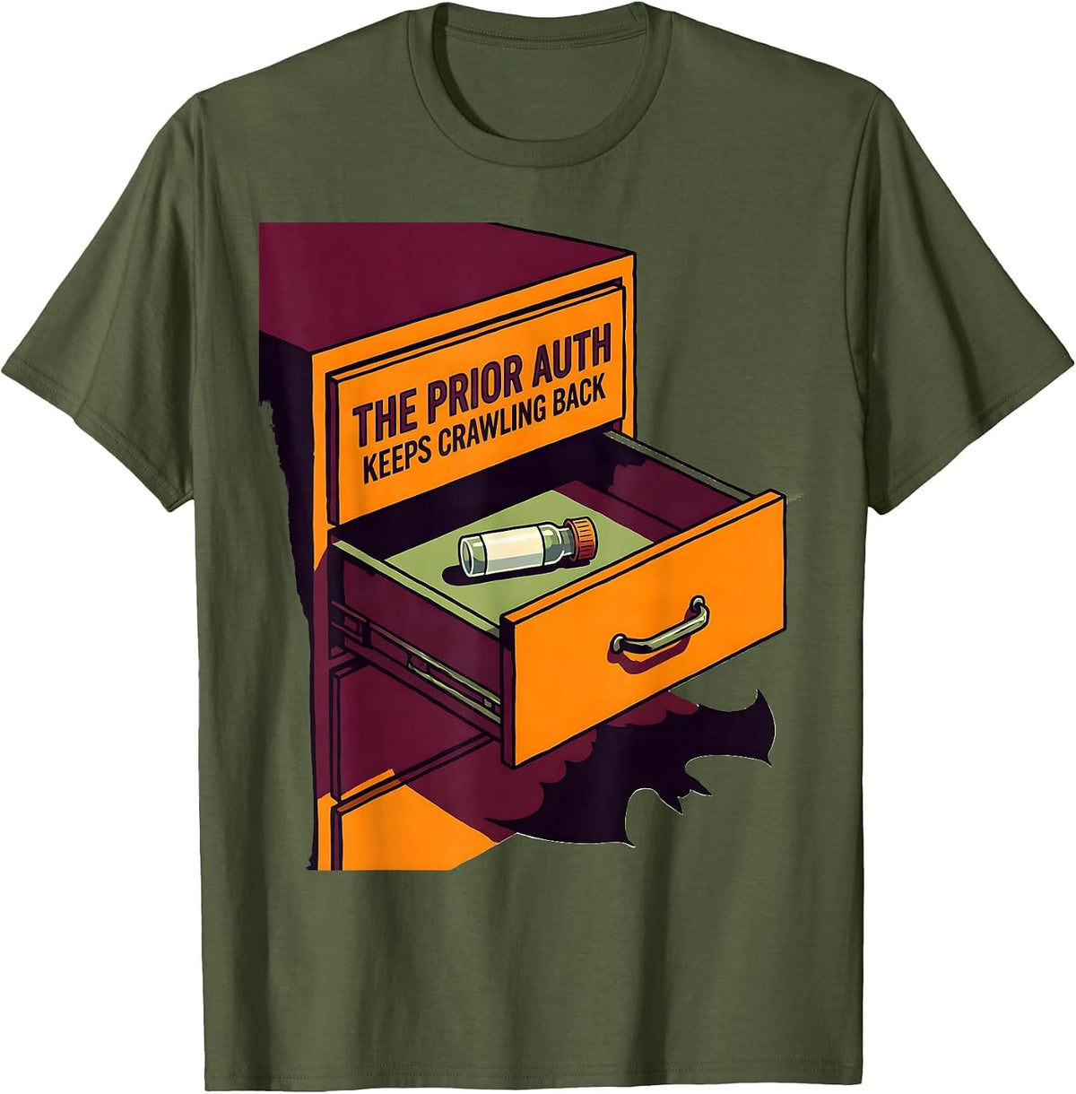 Men's The Prior Auth Keeps Crawling Back Funny Pharmacy Halloween T-Shirt - Olive Green