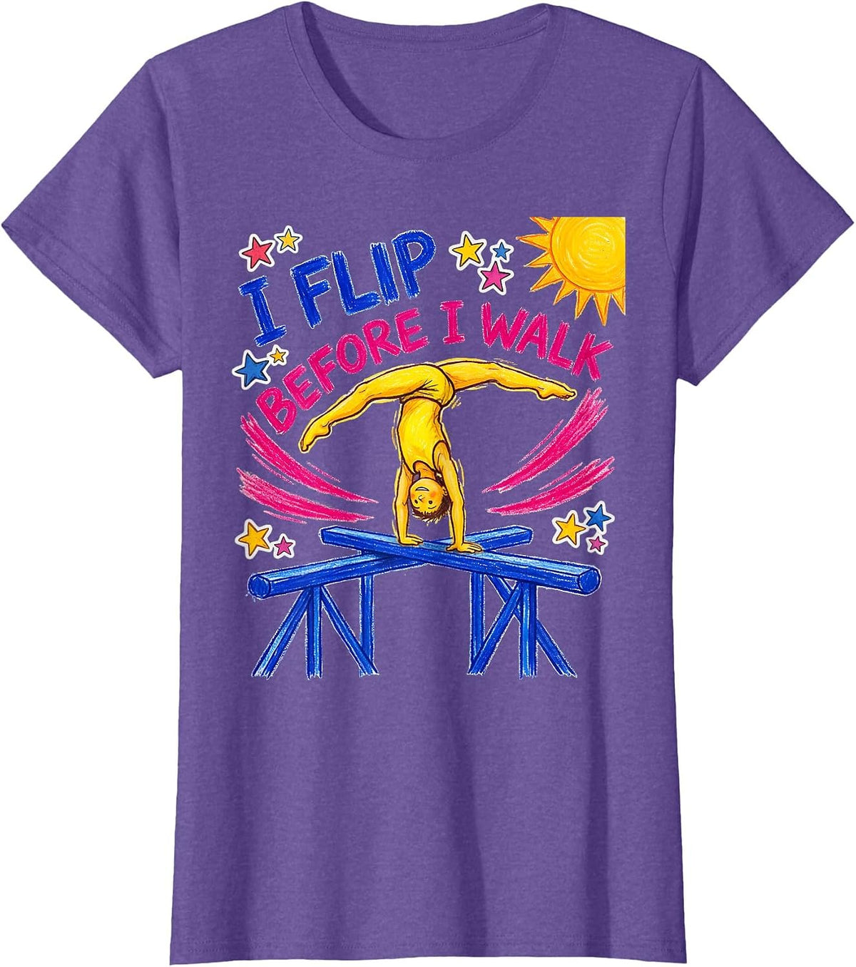 Women's I Flip Before I Walk Naive Kidcore Gymnastics Gift for Girls T-Shirt - Purple Heather