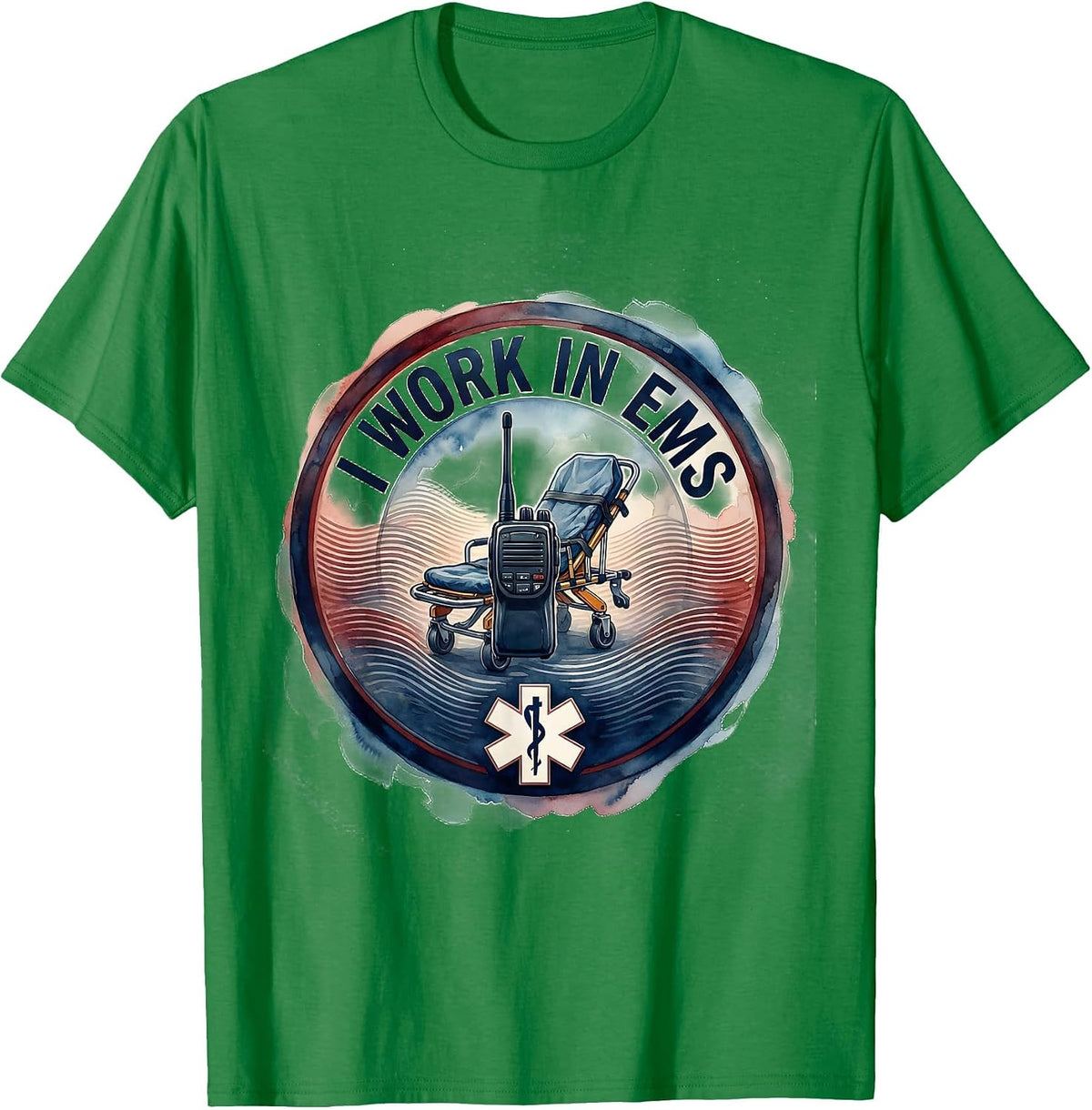 Men's I Work in EMS Watercolor EMT Paramedic First Responder Gift T-Shirt - Kelly Green