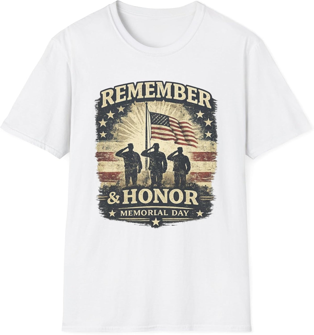 Remember Honor Memorial Day Shirt Patriotic American Flag Veteran Family Tee - White