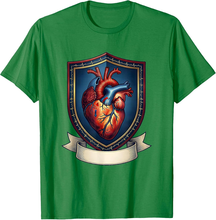 Men's Anatomical Heart Flow Medical Emblem Cardiac Nurse T-Shirt - Kelly Green