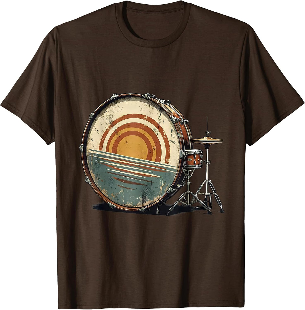 Men's Vintage Drummer Drum Circle Percussionist Humor T-Shirt - Brown