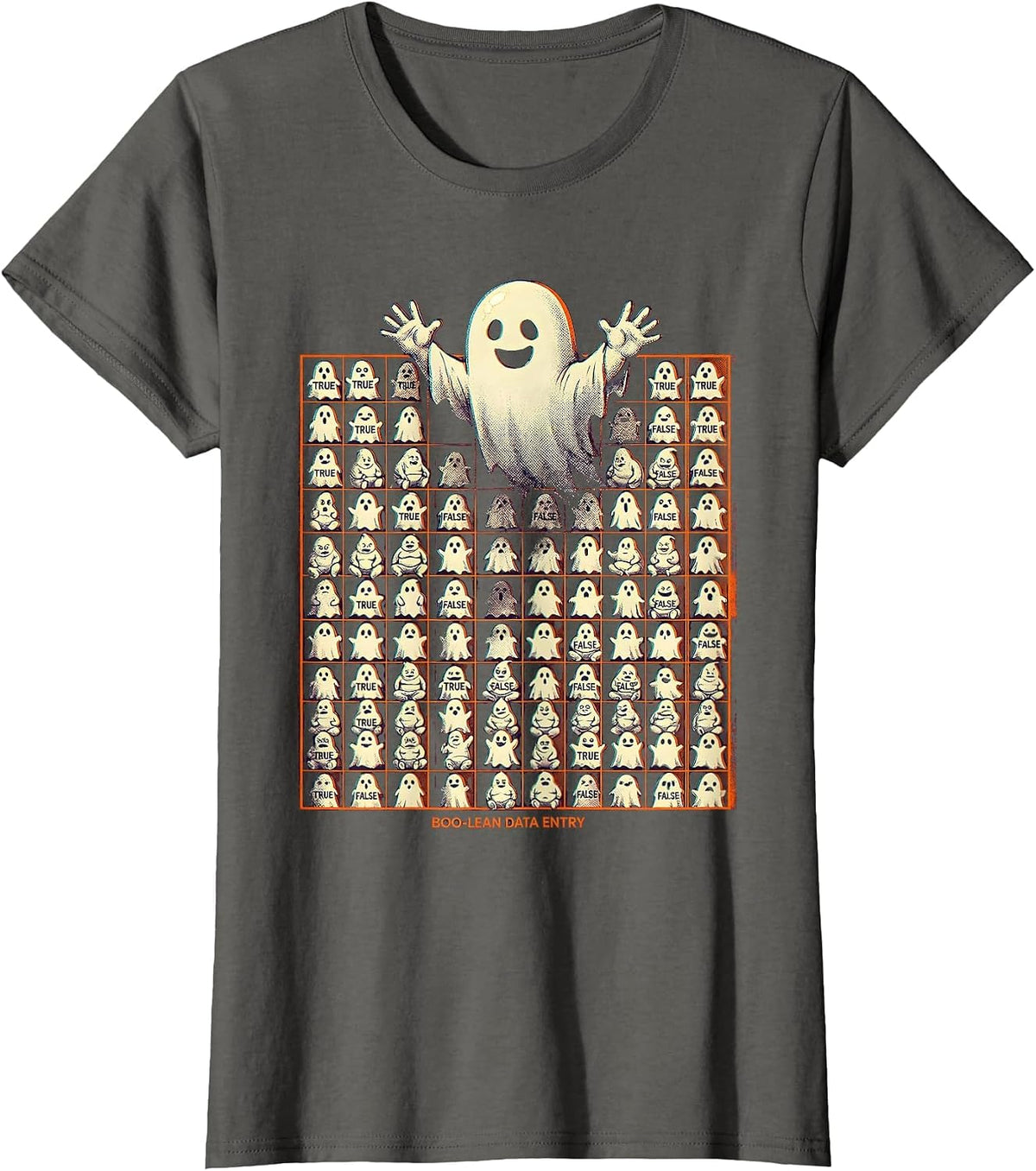 Women's Boo-lean Data Entry Halloween Meme Design T-Shirt - Asphalt Grey