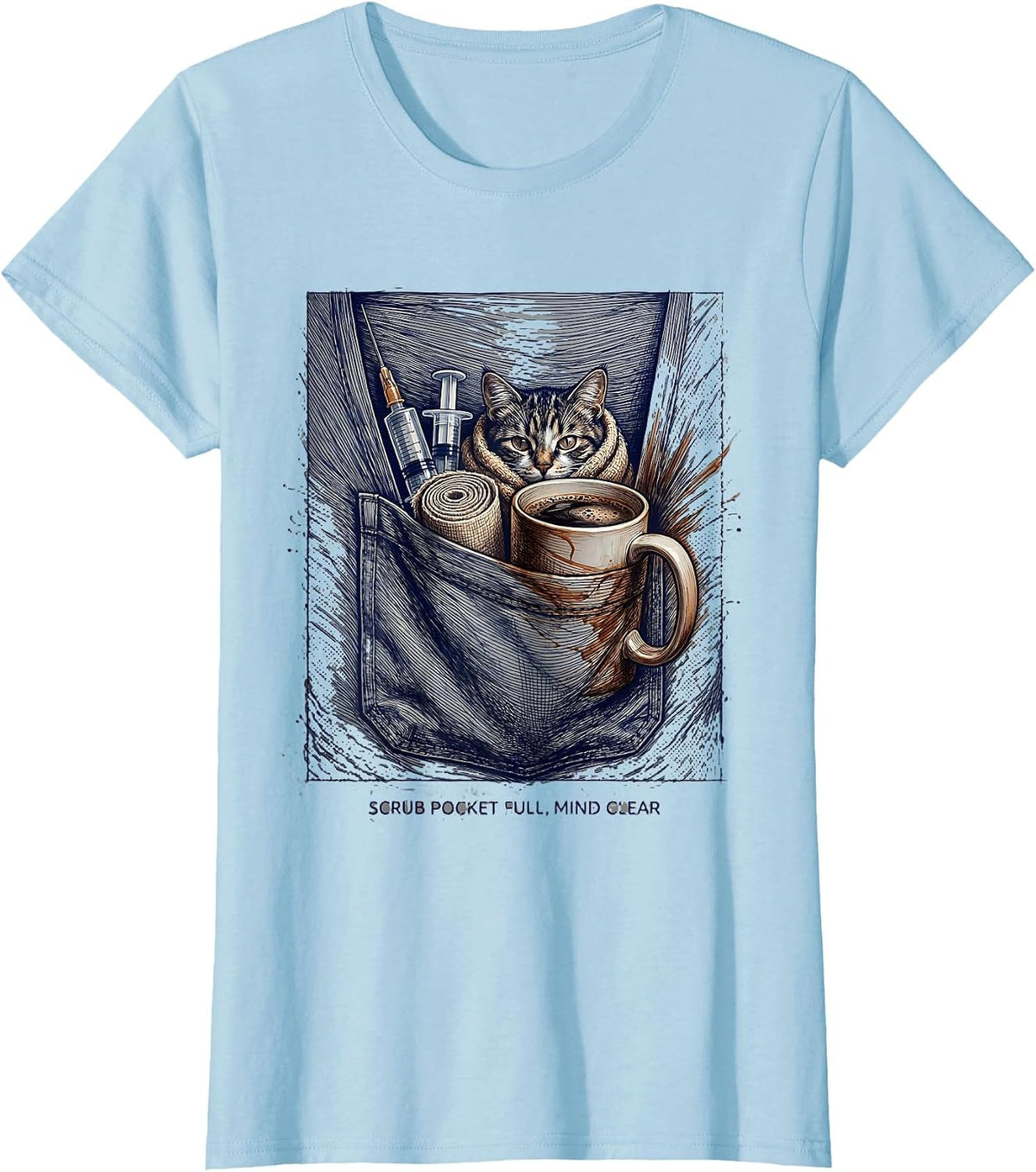 Scrub Pocket Full, Mind Clear Veterinary Technician Pet T-Shirt - Baby Blue