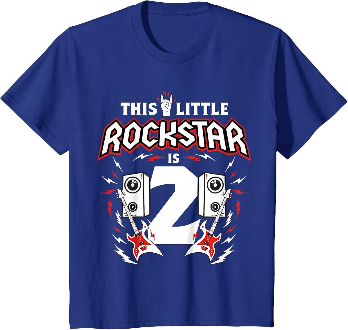 2nd Birthday Rock and Roll Star Guitar 2 Year Old B-Day T-Shirt - Royal Blue