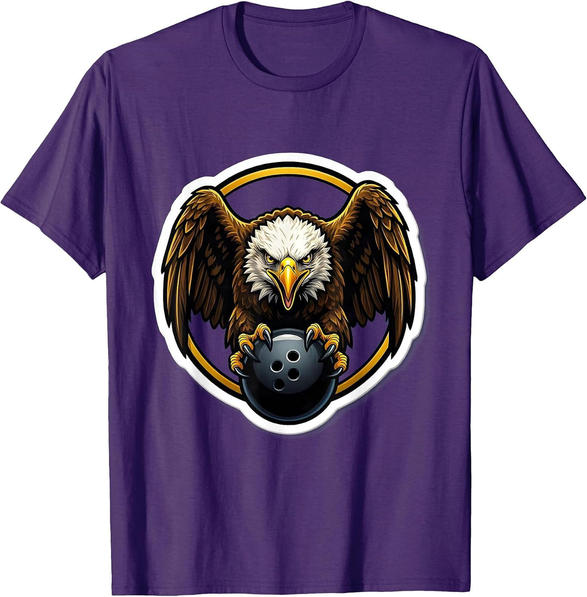 Eagle Clutching Bowling Ball Graphic Design T-Shirt - Purple