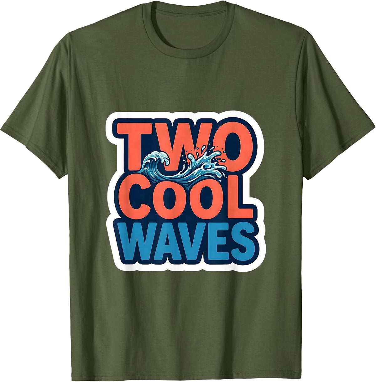 Two Cool Waves Funny Toddler 2nd Birthday Boy Second Bday T-Shirt - Olive Green