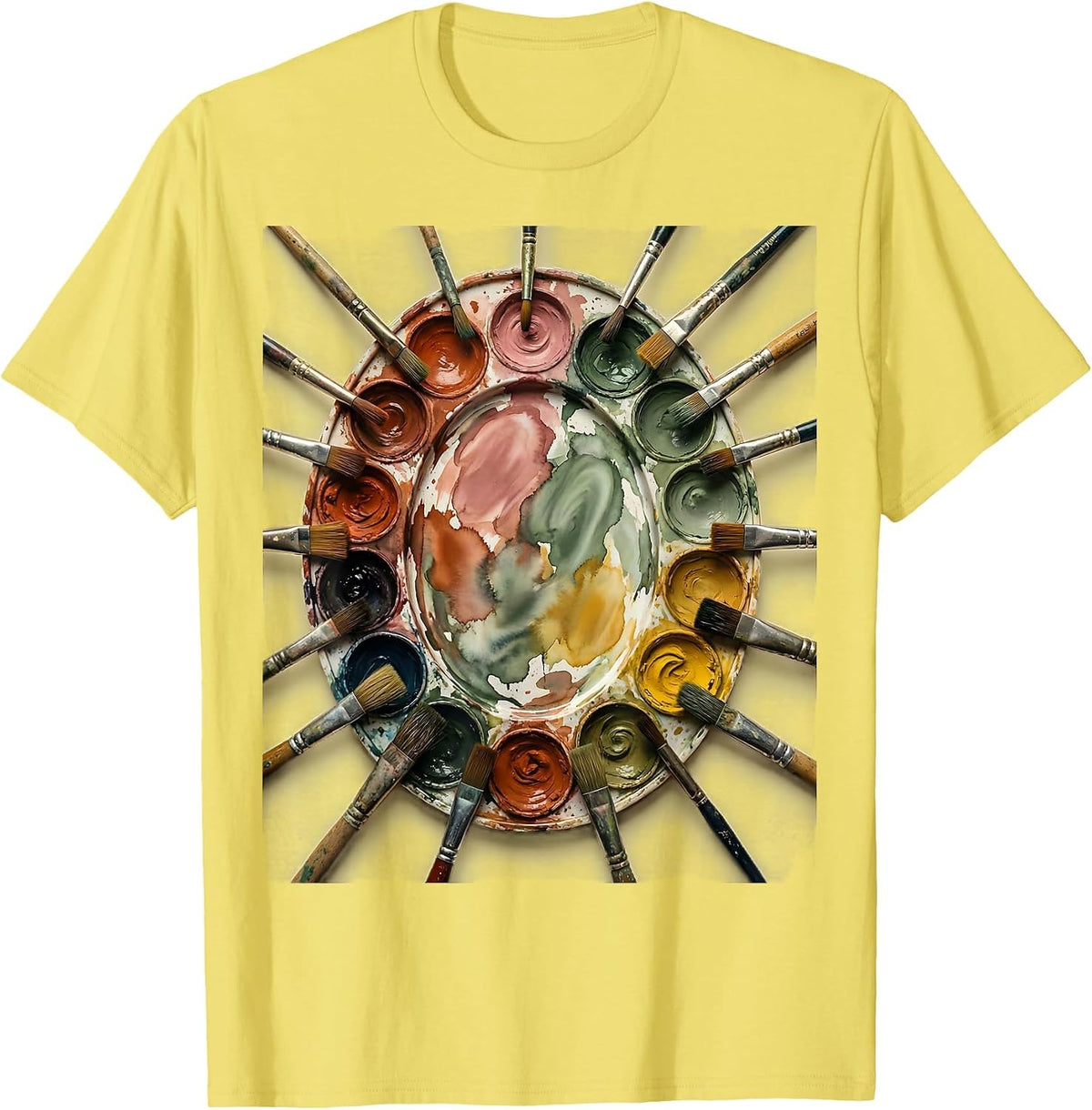 Men's Watercolor Palette Art Preschool Teacher Gift T-Shirt - Lemon Yellow