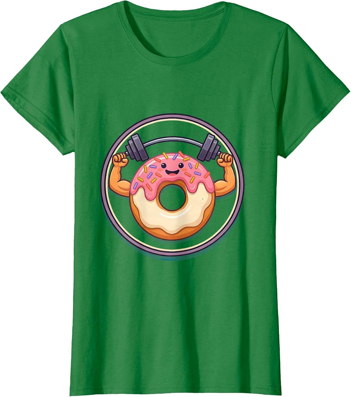 Women's Funny Donut Lifting Weights Gym Humor Graphic T-Shirt - Kelly Green