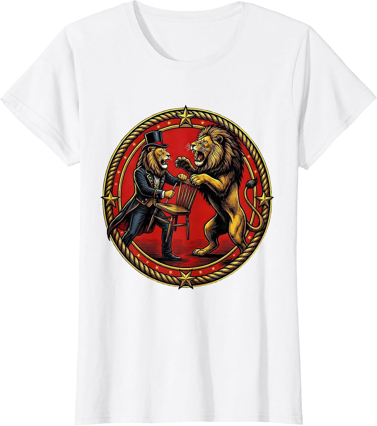 Lion Tamer Classic Circus Art Graphic T-Shirt - White