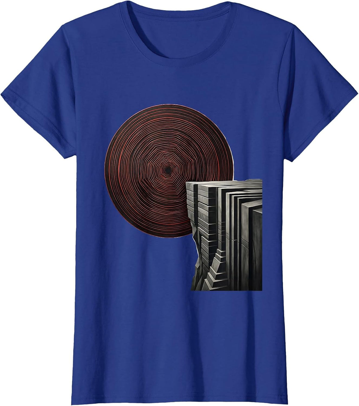 Women's Boulder Rolling to Cliff Edge Graphic Design T-Shirt - Royal Blue