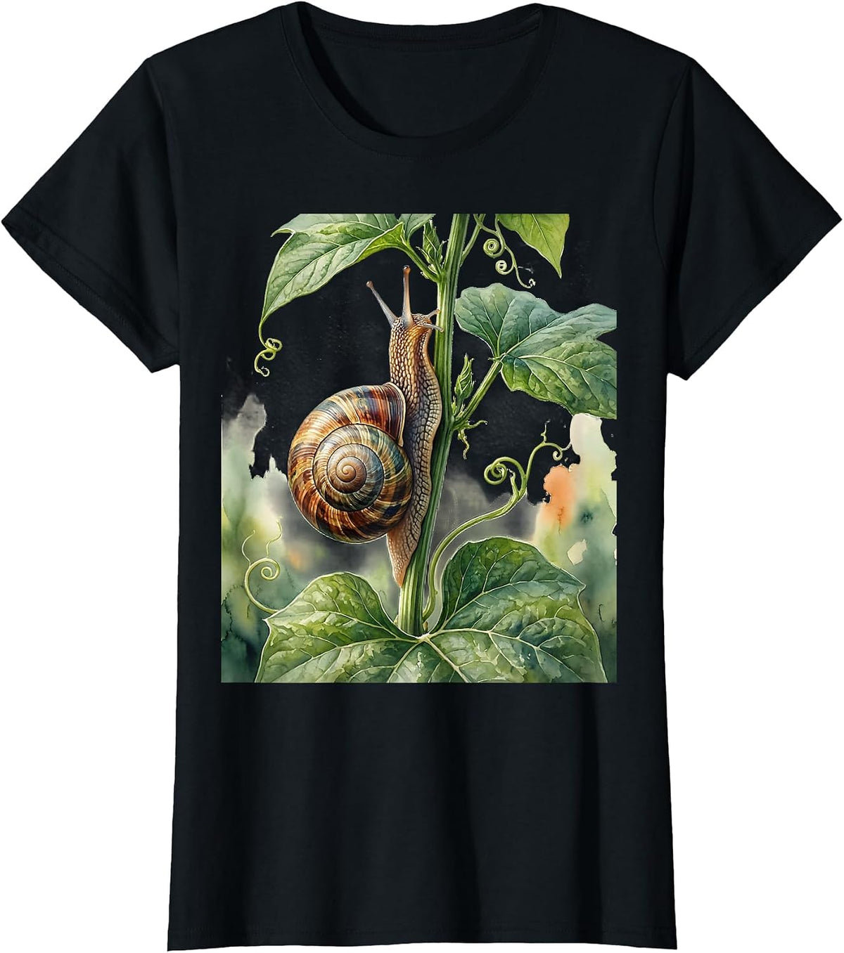 Snail Climbing Garden Stalk Nature Illustration T-Shirt - Black