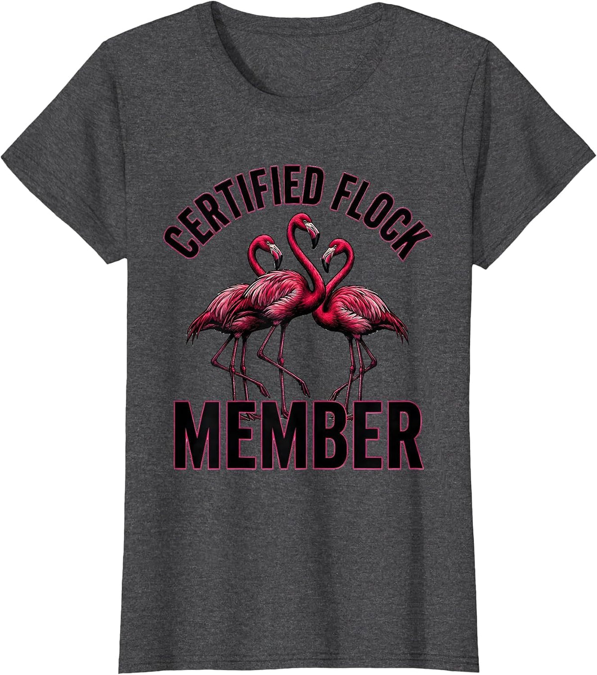 Women's Certified Flock Member Flamingo Lover Summer Vacation T-Shirt - Dark Heather Grey