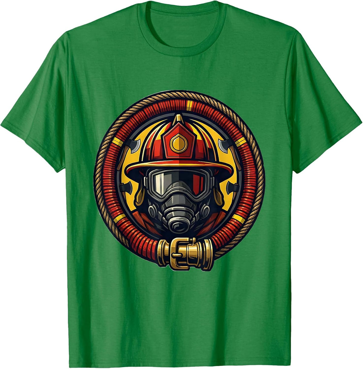 Men's Firefighter Fire Hose Coiled Badge Graphic T-Shirt - Kelly Green