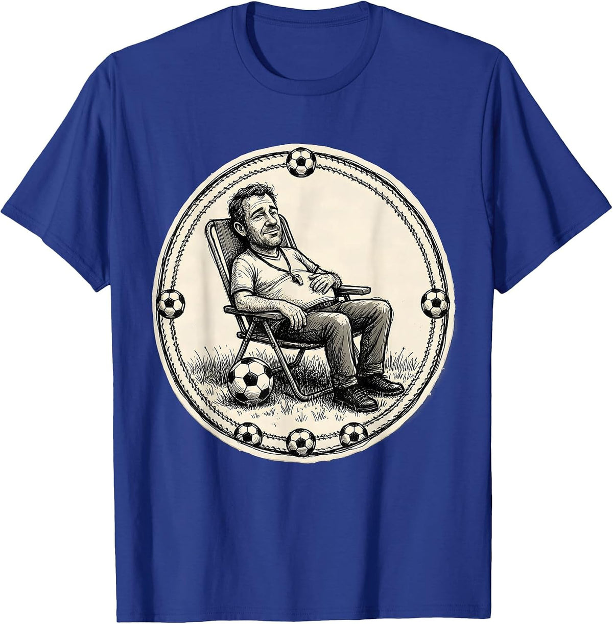 Men's Soccer Dad Lawn Chair Referee Whistle Graphic T-Shirt - Royal Blue
