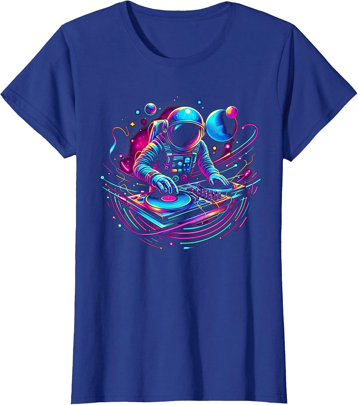 Astronaut DJ, DJing in Space, Music Lover Cool Graphic T-Shirt - Royal Blue