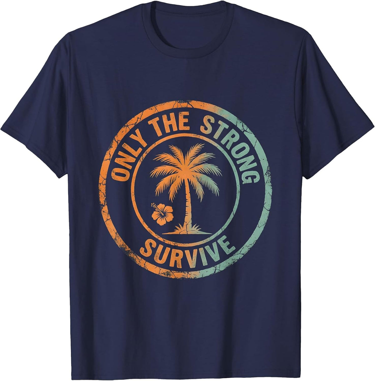 Only The Strong Survive Bold Graphic Design T-Shirt - Navy Blue