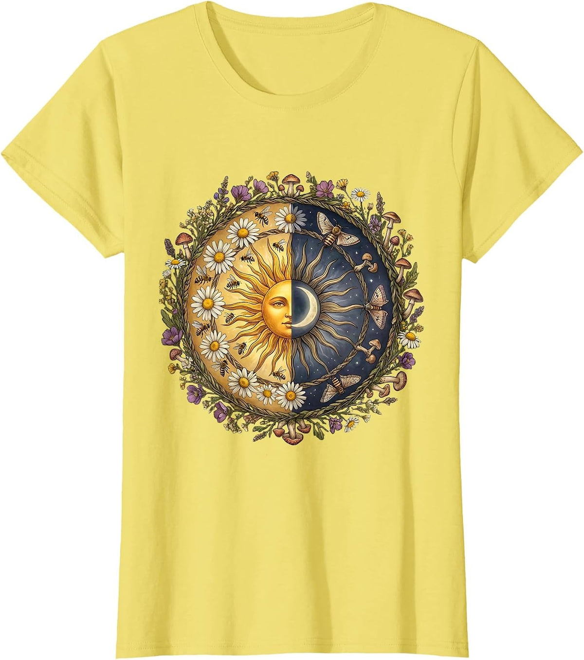 Karma Wheel Day and Night Cycle Graphic T-Shirt - Lemon Yellow
