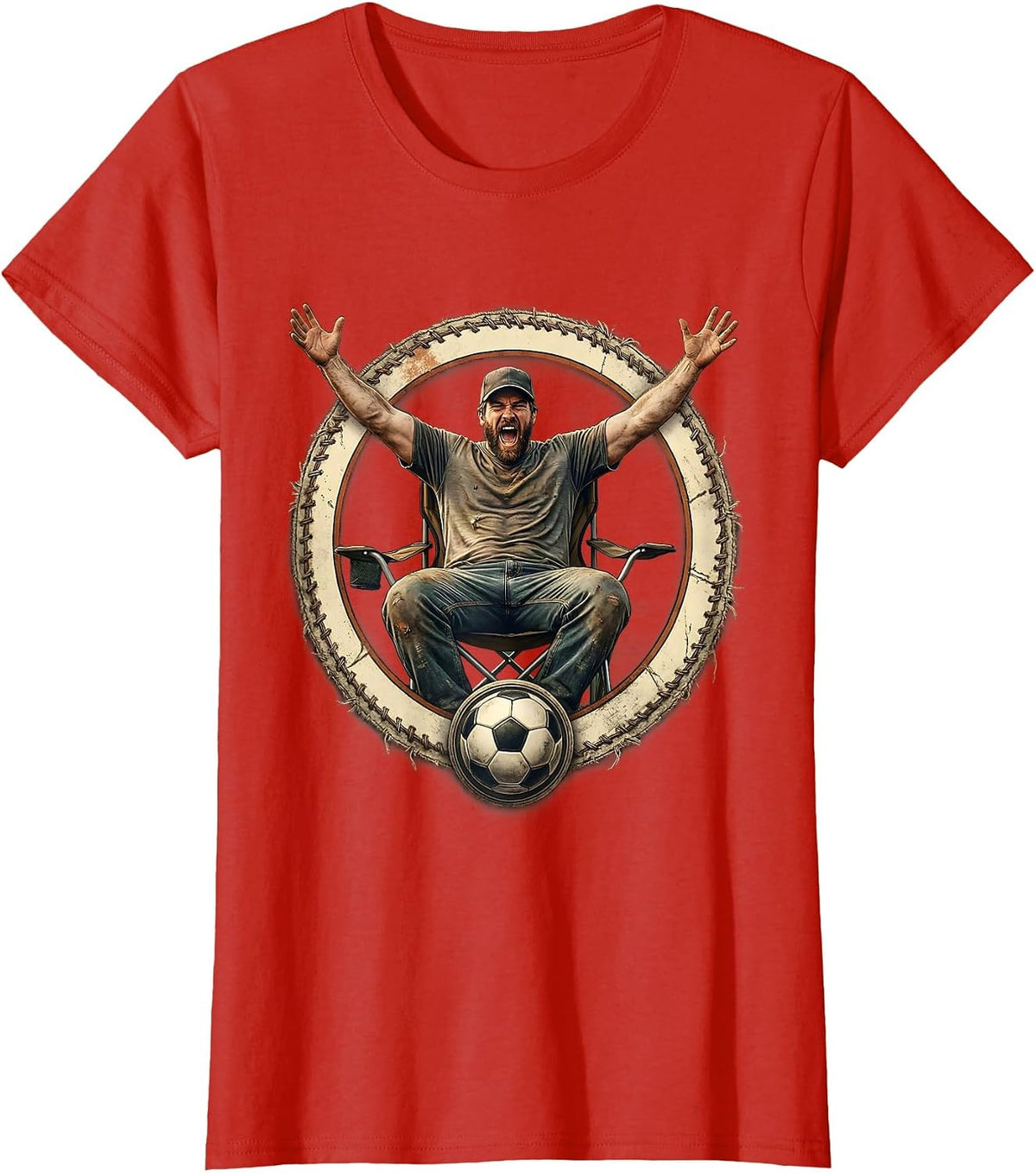 Women's Soccer Dad Cheering Fan Folding Chair Illustration T-Shirt - Red