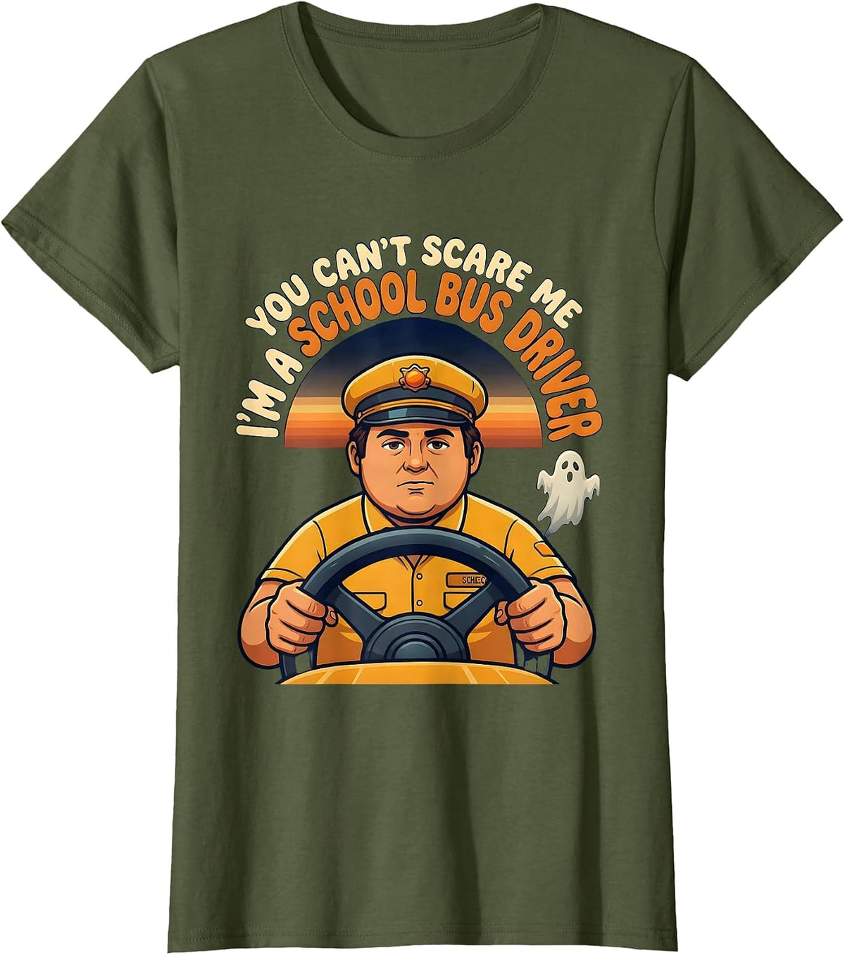 Women's You Can't Scare Me I'm A School Bus Driver Retro T-Shirt - Olive Green