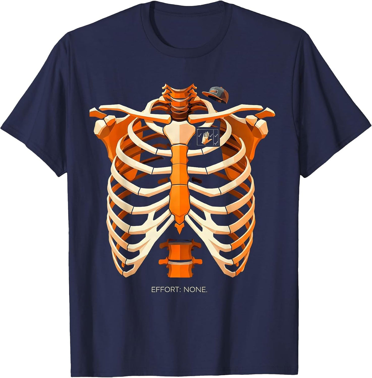 Men's Effort: None Geometric Skeleton Rock-On Bruh Halloween Humor T-Shirt - Navy Blue