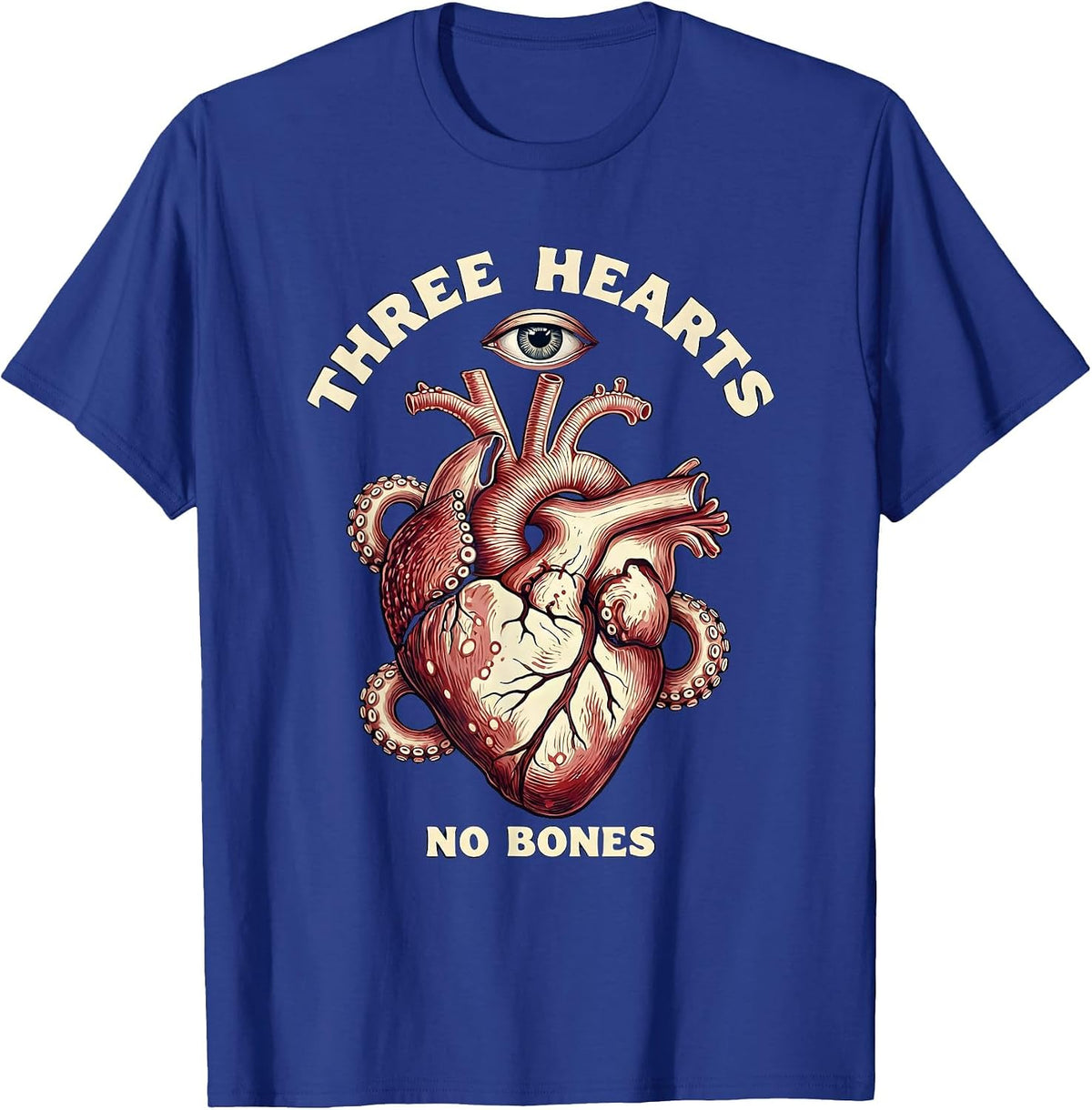 Three Hearts No Bones Octopus Animal Skin Pattern T-Shirt - Royal Blue