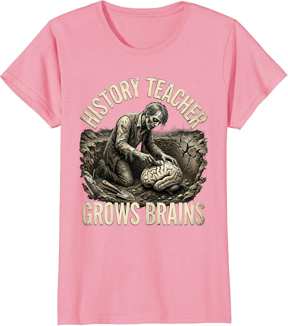Women's History Teacher Grows Brains Funny Zombie Teacher Halloween T-Shirt - Pink