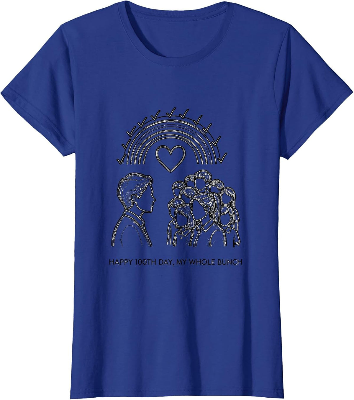 Women's Happy 100th Day, My Whole Bunch Teacher Appreciation T-Shirt - Royal Blue