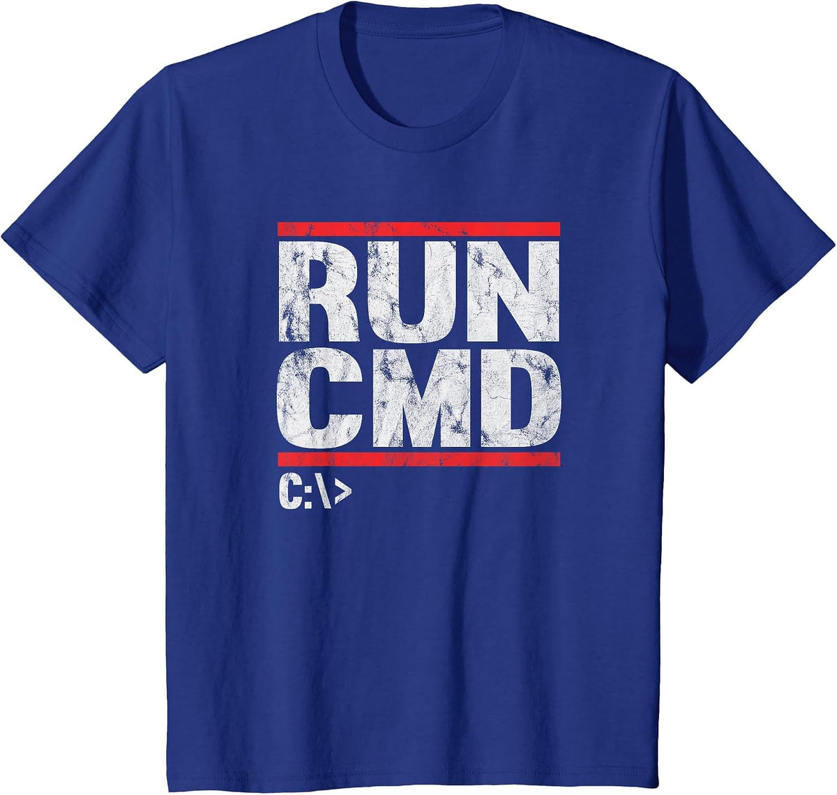Run CMD Distressed Funny T-Shirt - Royal Blue