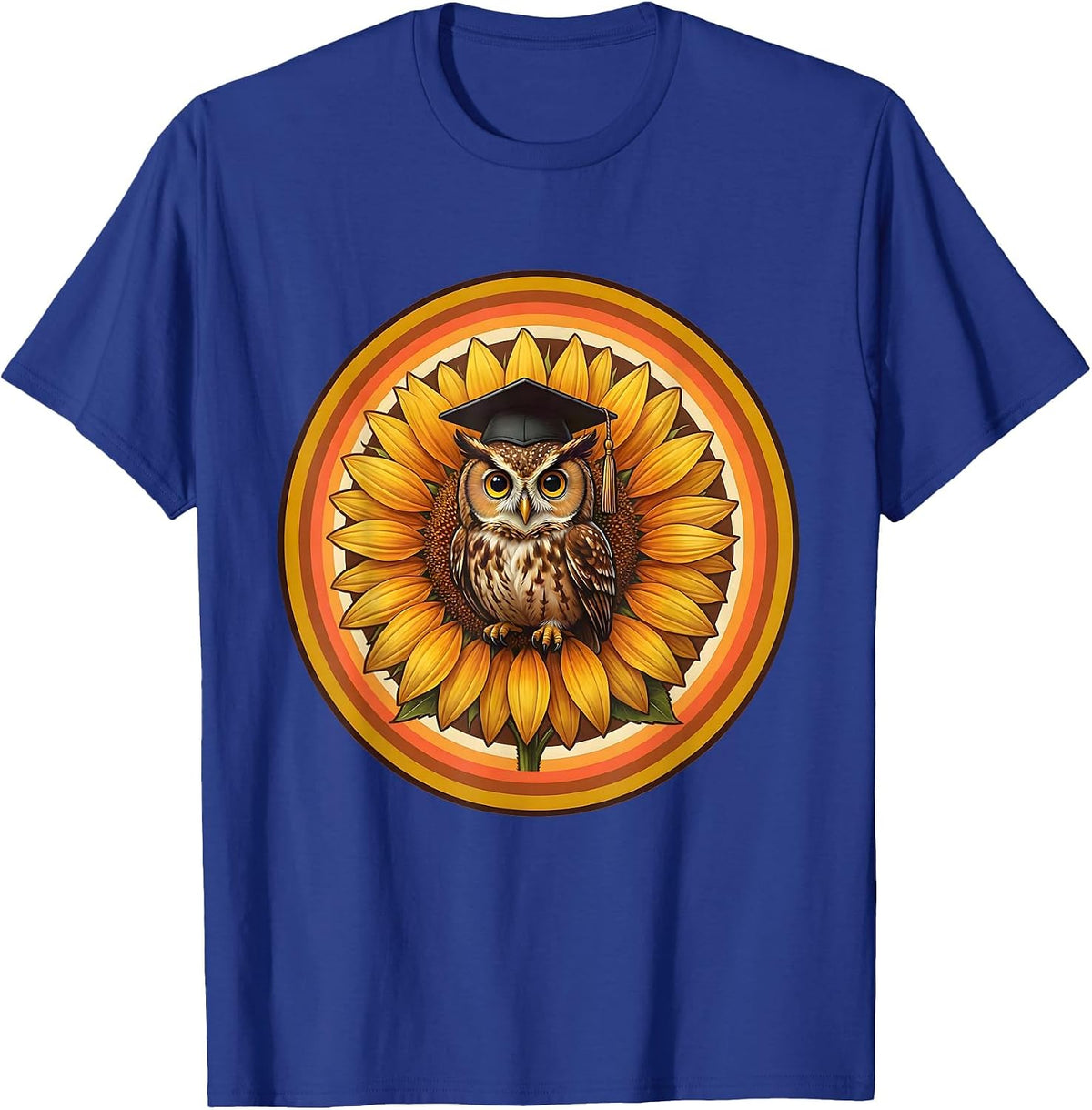 Owl Graduation Cap Sunflower Yellow Teacher Gift T-Shirt - Royal Blue