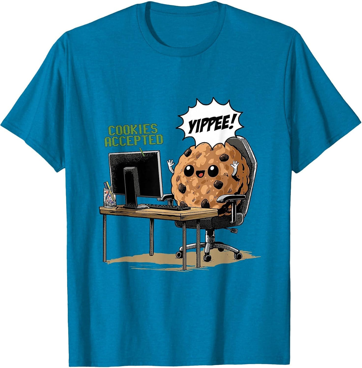 Cookies Accepted Nerd Shirt Funny Computer Internet Coder T-Shirt, Men, Sapphire Blue, Small - As Pictured