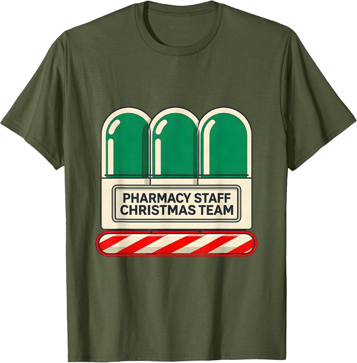 Men's Pharmacy Staff Christmas Team Funny Pharmacy Technician T-Shirt - Olive Green