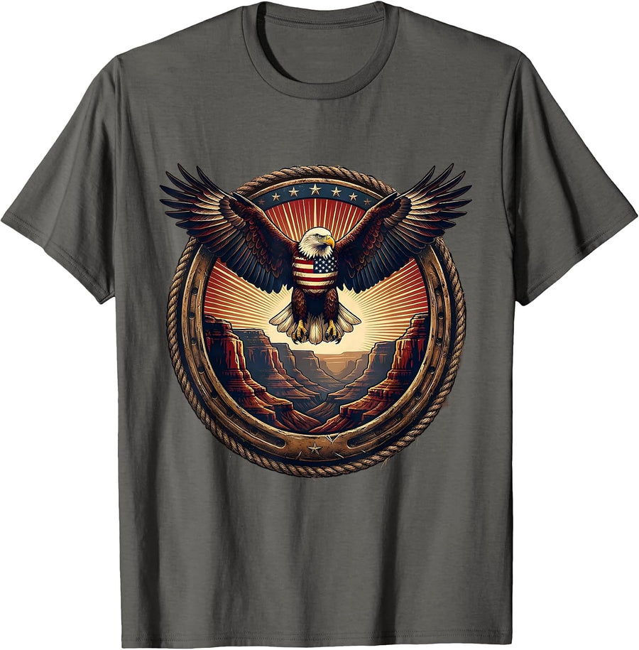 Eagle Soaring Over Canyon Ridge at Sunrise T-Shirt - Asphalt Grey